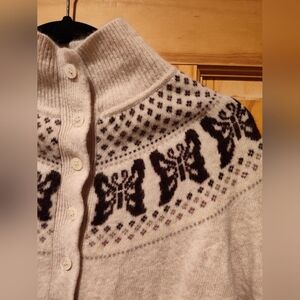 Ted Baker Wool Fair Isle Sweater Funnel Neck Jumper Cardigan Butterfly Neutral